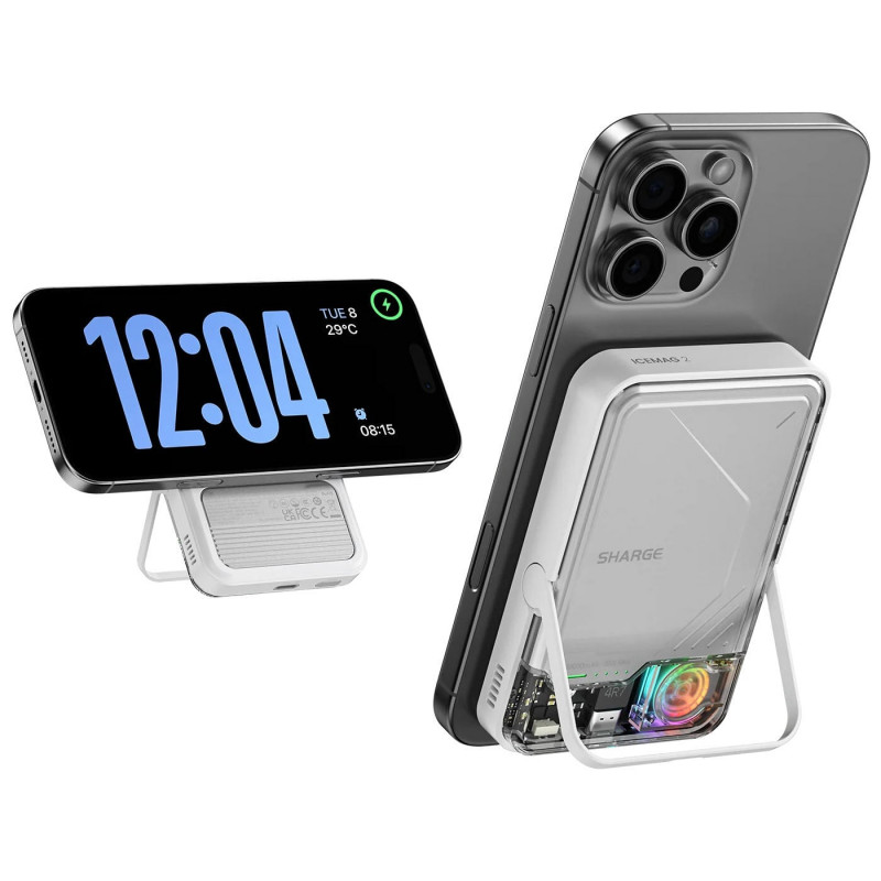 SHARGE ICEMAG 2 Powerbank, 10000 mAh, 15 W Qi2, 30 W USB-C, Transparent