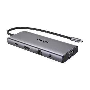 Ugreen CM639 USB-C-Hub, HDMI, VGA, 2x USB-C 3.2 10 Gbps, 2x USB, SD/TF, RJ45, Aux 3,5 mm, PD, 4K 60 Hz
