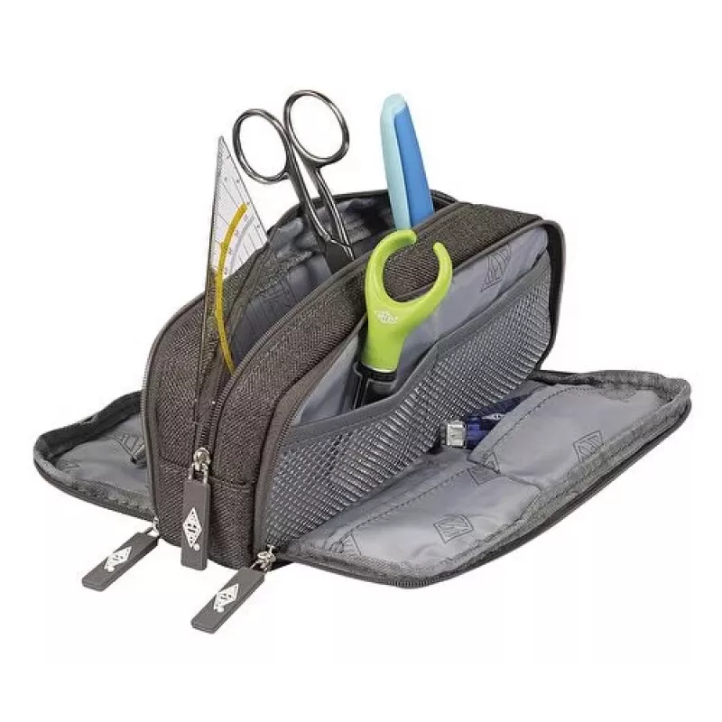 WEDO Schlamper-Etui College, Polyester, grau, geräumiges Innenfach, 3 Reißverschlussfächer, 7 Stifte
