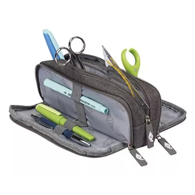 WEDO Schlamper-Etui College, Polyester, grau, geräumiges Innenfach, 3 Reißverschlussfächer, 7 Stifte