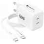 Forcell F-Energy GaN III Crystal Color VT-60 60W PD QC 4.0 2x USB-C Wandladegerät weiß + Kabel
