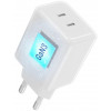 Forcell F-Energy GaN III Crystal Color VT-60 60W PD QC 4.0 2x USB-C Wandladegerät weiß + Kabel