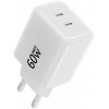 Forcell F-Energy GaN III Crystal Color VT-60 60W PD QC 4.0 2x USB-C Wandladegerät weiß + Kabel