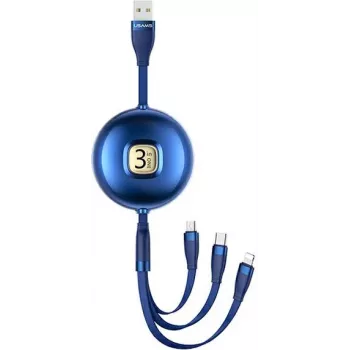 Usams U69 3-in-1 USB-Kabel (Lightning / Micro-USB / USB-C), 1 m, blau