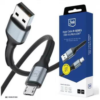 3mk Hyper Cable N-Series USB-A auf Micro-USB Kabel, 1 m, 12 W, schwarz