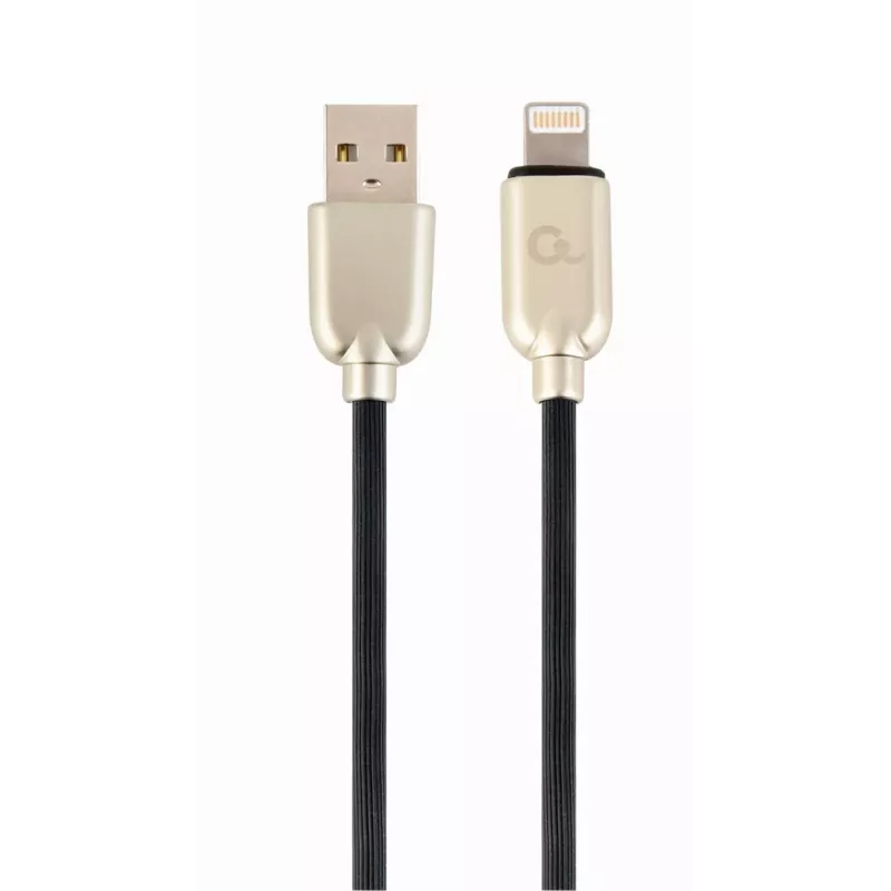 Gembird USB 2.0 Kabel USB-A Stecker zu Lightning Stecker, Gummi umflochten, 1 m, Schwarz (CC-USB2R-AMLM-1M)