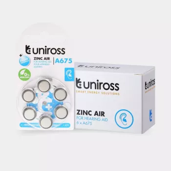 Uniross A675 Knopfzellen-Batterien für Hörgeräte 540mAh, 6 Stk.