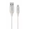 Gembird USB 2.0 auf Lightning (8-Pin) Kabel mit Textilgeflecht, 2 m, weiß