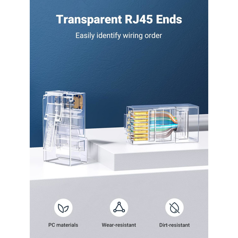 UGREEN Cat6 RJ45 Modularstecker (50 Stück)–Transparent mit Goldkontakten