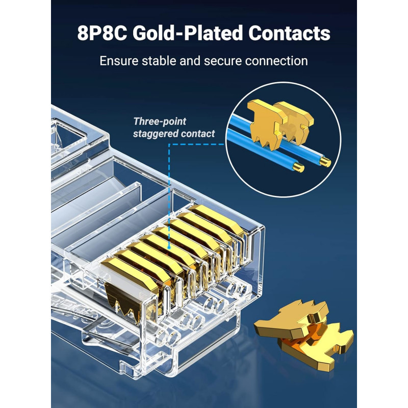 UGREEN Cat6 RJ45 Modularstecker (50 Stück)–Transparent mit Goldkontakten