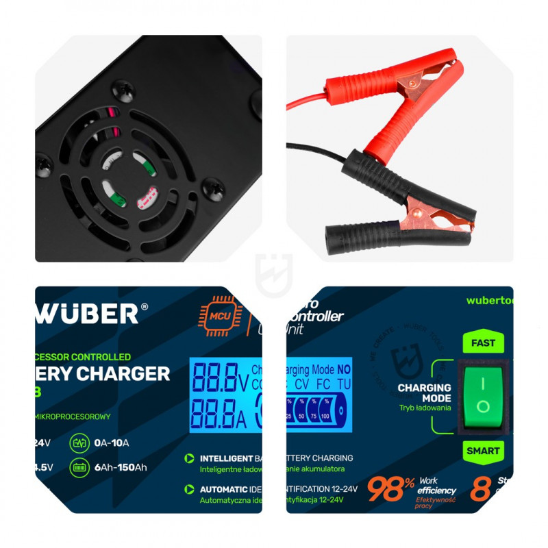 Wuber W14018 Mikroprozessor-Autobatterieladegerät, 10 A, 6-150 Ah, 2-24 V