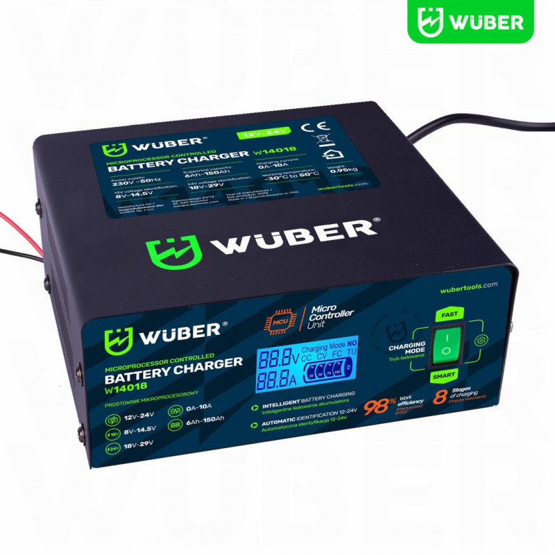 Wuber W14018 Mikroprozessor-Autobatterieladegerät, 10 A, 6-150 Ah, 2-24 V