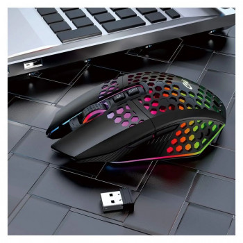 GameBox Gaming-Maus RGB 2,4GHz kabellos Hohles Gehäuse + USB-Aufladung 1600 DPI Schwarz