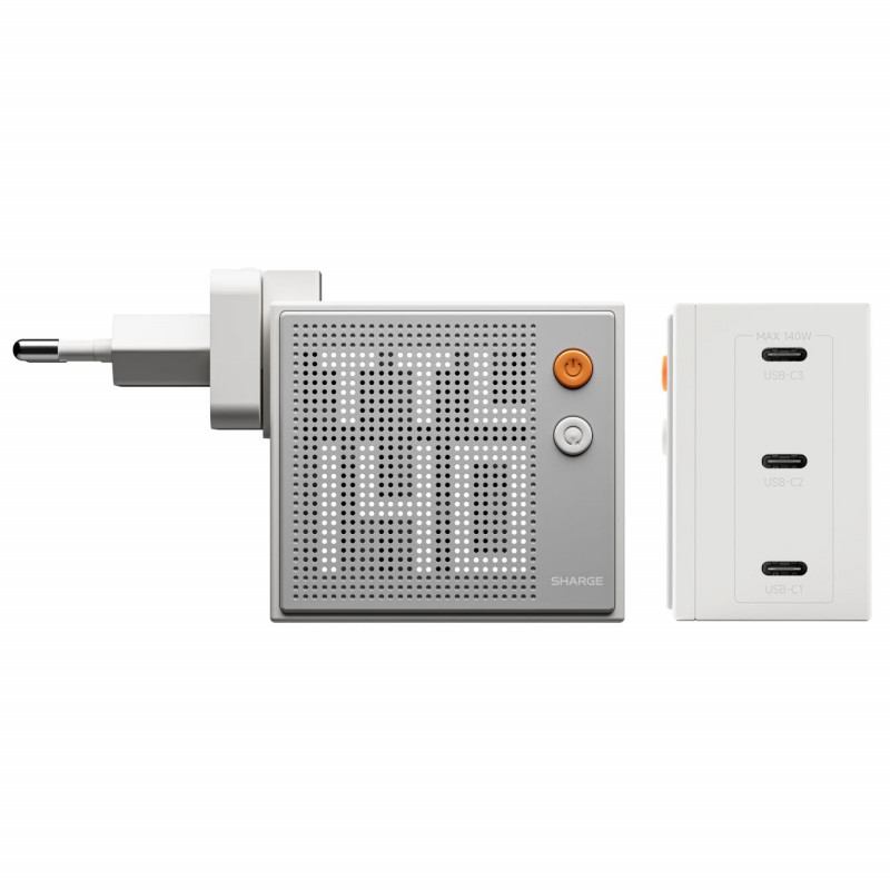 SHARGE Pixel 140 GaN Ladegerät, 140W, 3x USB-C, Dot-Matrix-Display - weiß