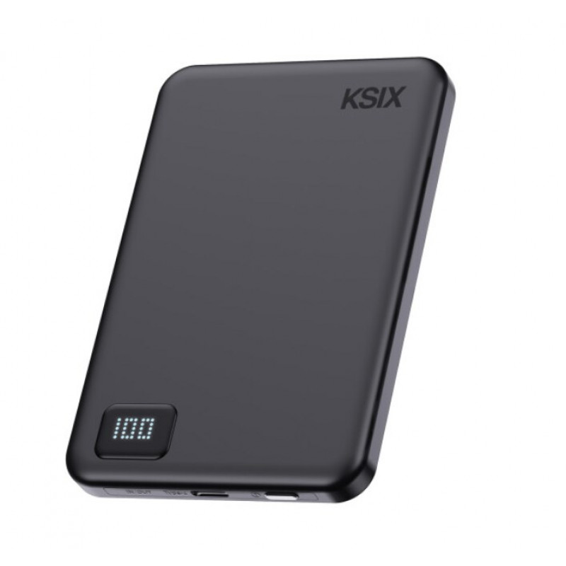 Ksix Powerbank Magslim 5000 mAh magnetisch USB-C PD 20W digitales Display Schwarz