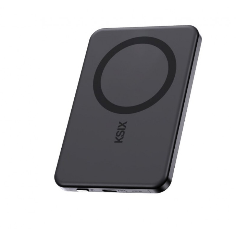 Ksix Powerbank Magslim 5000 mAh magnetisch USB-C PD 20W digitales Display Schwarz