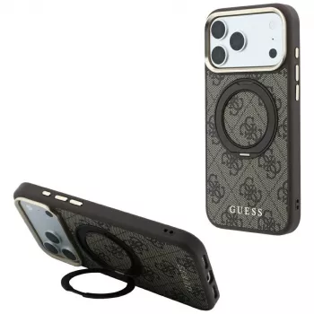 Guess Ring Stand 360 4G Classic Logo MagSafe Hülle für iPhone 18 Pro / 17 Pro braun