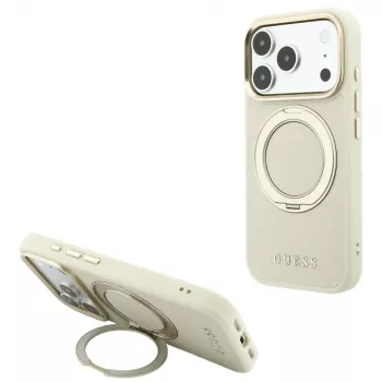 Guess Ring Stand 360 Grained Classic Logo MagSafe Hülle für iPhone 18 Pro Max / 17 Pro Max beige