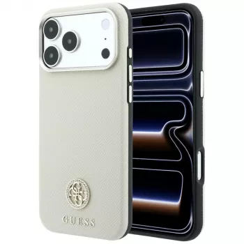 Hülle Guess Grained Round Strass Logo MagSafe für iPhone 18 Pro Max / 17 Pro Max beige