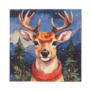PAPSTAR Weihnachtsmotiv Servietten Rentier 330 x 330 mm, bedruckt, 1/4 Falz, 3-lagig