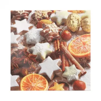 PAPSTAR “Cinnamon Stars” Weihnachtsservietten 330 x 330 mm, bedruckt, 1/4-Falz, 3-lagig