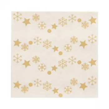 PAPSTAR “Golden Snowflakes” Weihnachtsservietten 330 x 330 mm, bedruckt, 1/4-Falz, 3-lagig