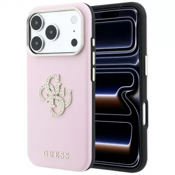 Guess Smooth & Big Strass Logo Hülle für iPhone 18 Pro / 17 Pro, Rosa