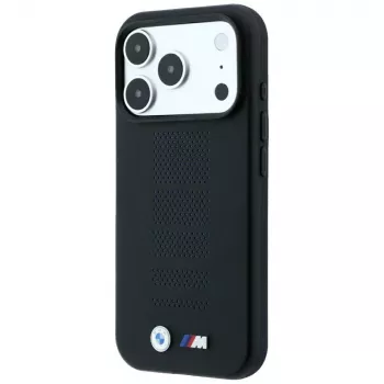 BMW M Blue Perfo Metal Logo MagSafe Hülle für iPhone 18 Pro / 17 Pro, Schwarz