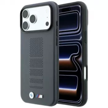 BMW M Blue Perfo Metal Logo MagSafe Hülle für iPhone 18 Pro Max / 17 Pro Max, Grau