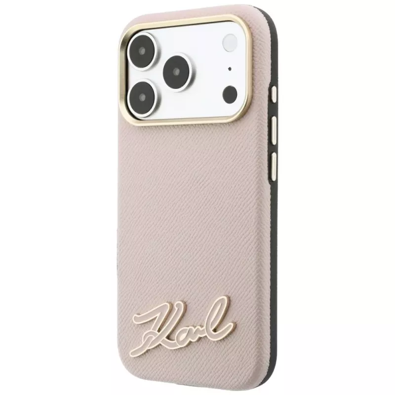 Karl Lagerfeld Handyhülle mit genarbter Oberfläche und Resin-Signatur-Logo, MagSafe, für iPhone 18 Pro / 17 Pro, Pink