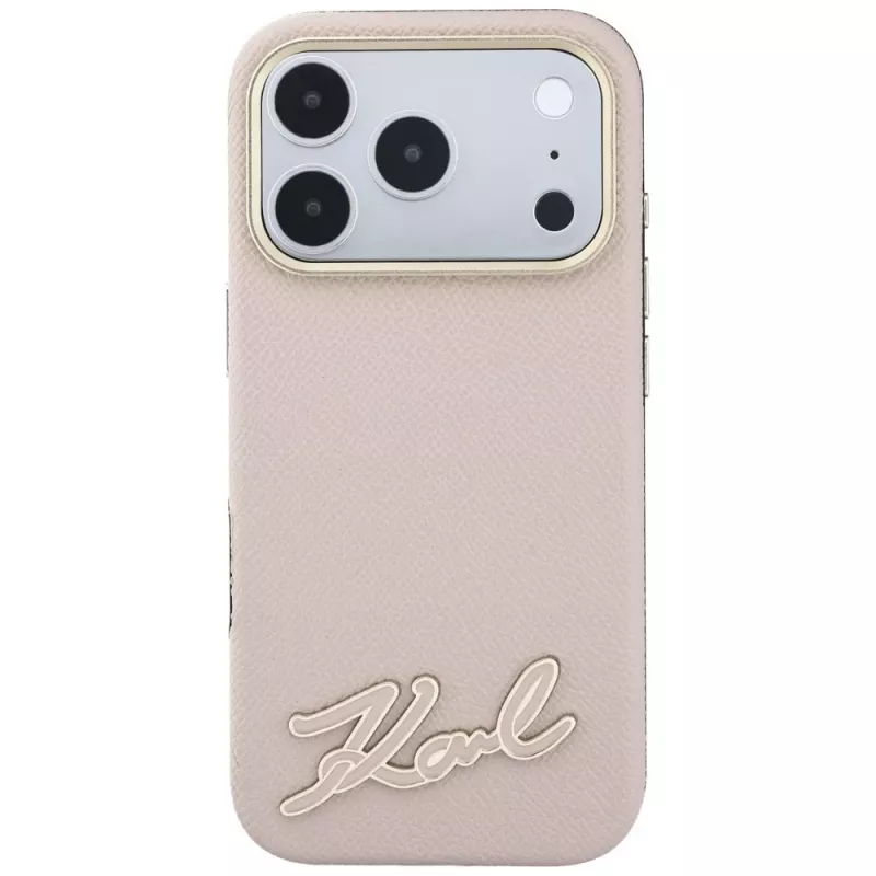Karl Lagerfeld Handyhülle mit genarbter Oberfläche und Resin-Signatur-Logo, MagSafe, für iPhone 18 Pro / 17 Pro, Pink