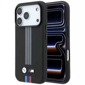 BMW M Quadrille Kevlar Anthrazit & Tricolor Print Lines MagSafe-Hülle für iPhone 18 Pro Max / 17 Pro Max, Schwarz