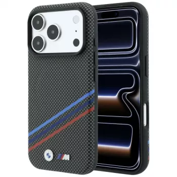 BMW M Quadrille Kevlar Print Tricolor Lines & Metal Logo MagSafe Hülle für iPhone 18 Pro / 17 Pro, Anthrazit