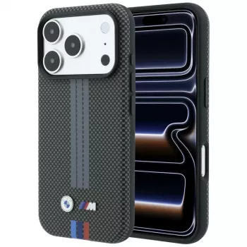 BMW M Quadrille Kevlar Tricolor Print Lines MagSafe Hülle für iPhone 18 Pro / 17 Pro, Anthrazit