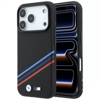 BMW M Quadrille Kevlar Print Tricolor Lines & Metal Logo MagSafe Hülle für iPhone 18 Pro Max / 17 Pro Max, Schwarz