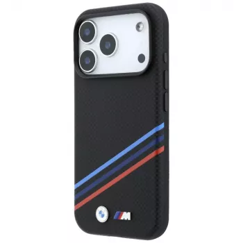 BMW M Quadrille Kevlar Print Tricolor Lines & Metal Logo MagSafe Hülle für iPhone 18 Pro Max / 17 Pro Max, Schwarz
