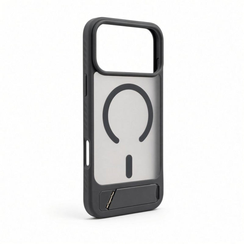 Evelatus Rubber beschichtete MagSafe Hülle mit Standfuß für Apple iPhone 18 Pro Max, Rauchgrau