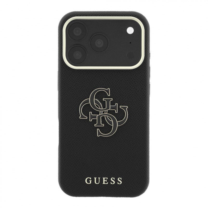 Guess SW genarbtes PU- & großes Resin-Logo-Case für Apple iPhone 18 Pro, Schwarz