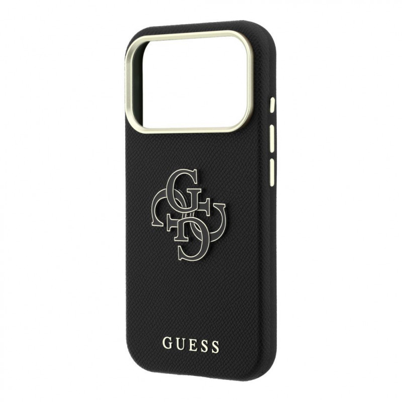 Guess SW genarbtes PU- & großes Resin-Logo-Case für Apple iPhone 18 Pro, Schwarz
