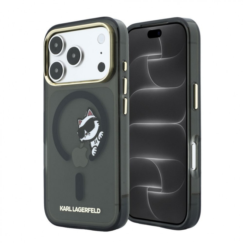 Karl Lagerfeld HC MagSafe IML Peekaboo Print & Metal Frame Hülle für Apple iPhone 18 Pro Max, Schwarz