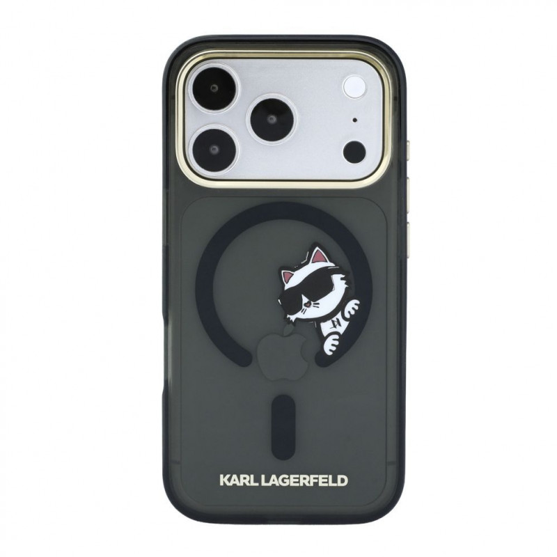 Karl Lagerfeld HC MagSafe IML Peekaboo Print & Metal Frame Hülle für Apple iPhone 18 Pro, Schwarz