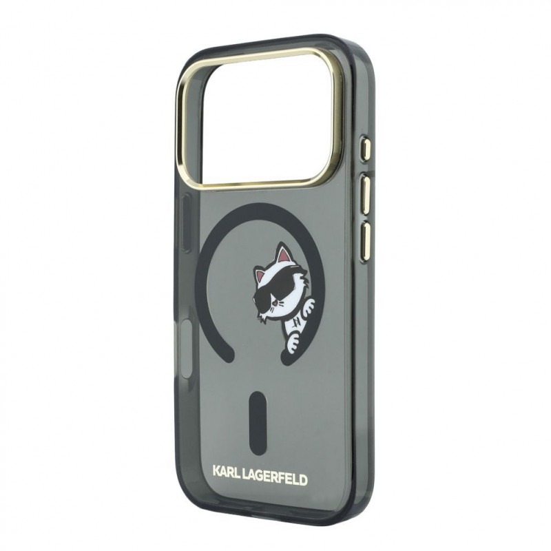 Karl Lagerfeld HC MagSafe IML Peekaboo Print & Metal Frame Hülle für Apple iPhone 18 Pro, Schwarz