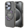 Guess PC/TPU Flowers Ring Glossy Logo MagSafe Hülle für Apple iPhone 15 Pro, transparent schwarz (GUHMP15LHFWFCK)