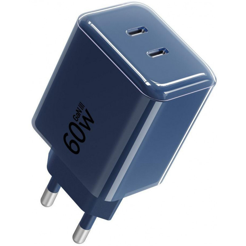 Forcell F-Energy GaN III VT-60 60W PD QC 4.0+ 2x USB-C Netzteil marineblau + USB-C Kabel