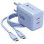 Forcell F-Energy GaN III VT-60 60W PD QC 4.0+ 2x USB-C Netzteil blau + USB-C Kabel
