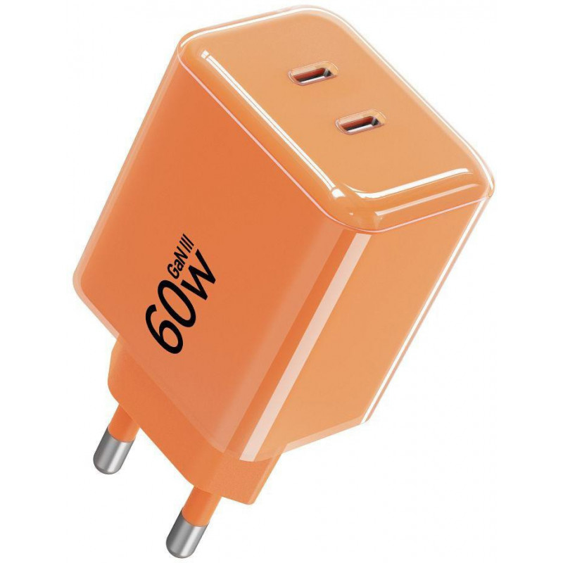 Forcell F-Energy GaN III VT-60 60W PD QC 4.0+ 2x USB-C Netzteil orange + USB-C Kabel