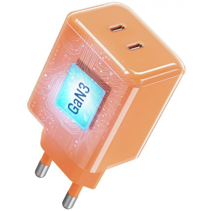 Forcell F-Energy GaN III VT-60 60W PD QC 4.0+ 2x USB-C Netzteil orange + USB-C Kabel