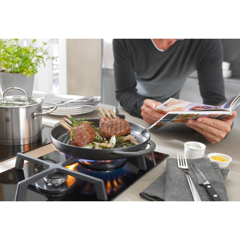 STAUB runde Grillpfanne aus Gusseisen mit zwei Griffen 40509-522-0 - graphit 26 cm