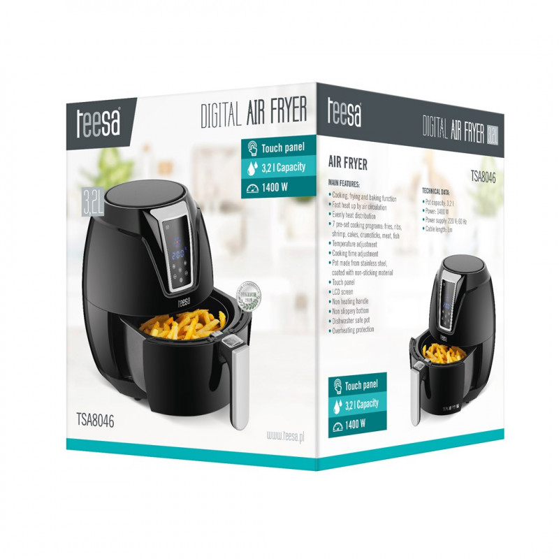 Teesa TSA8046 Heißluftfritteuse, 3,2 l, 1400 W, Schwarz