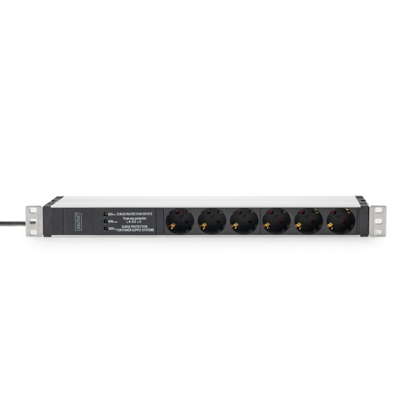 Digitus DN-95432 19 inch Rack-PDU, 6x Schuko, 2 m Kabel, Schuko-Stecker, 16 A, Überspannungsschutz und Filter